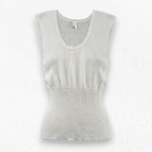 Vintage 70s Knit Vest Top Made in England Diamond Lace Ribbed Waist Size Medium